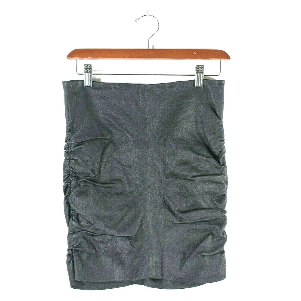 The Row Small Black Ruched Leather Mini Skirt